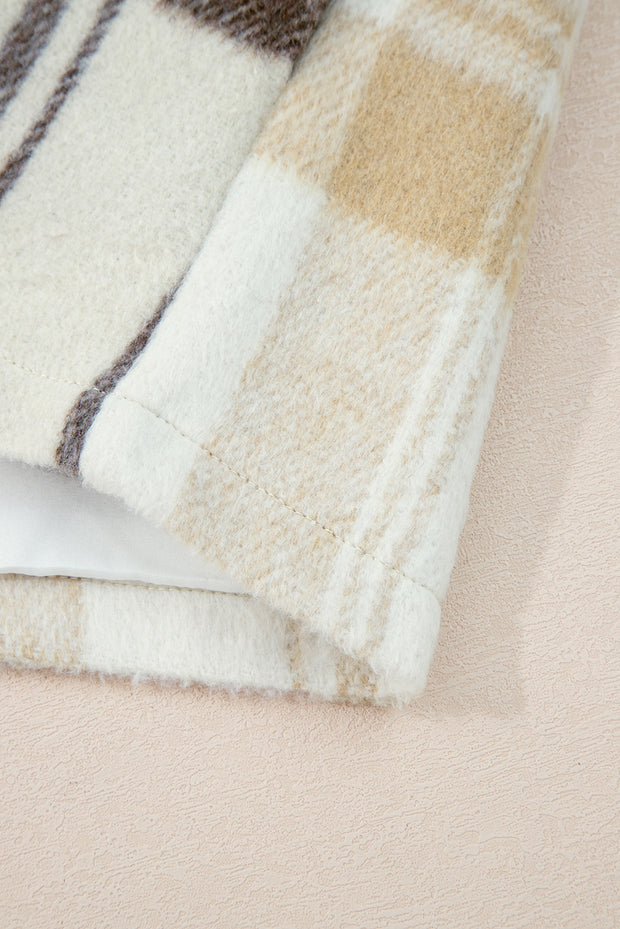 Multicolour Plaid Patchwork Side Pockets Buttoned Shacket