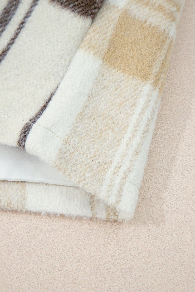 Multicolour Plaid Patchwork Side Pockets Buttoned Shacket