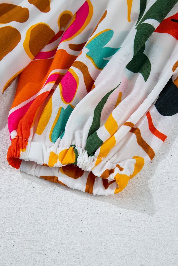 Orange Floral Print Drawstring V Neck Tiered Plus Size Dress