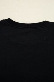 Black Chenille Game Day Graphic Drop Shoulder Sweatshirt