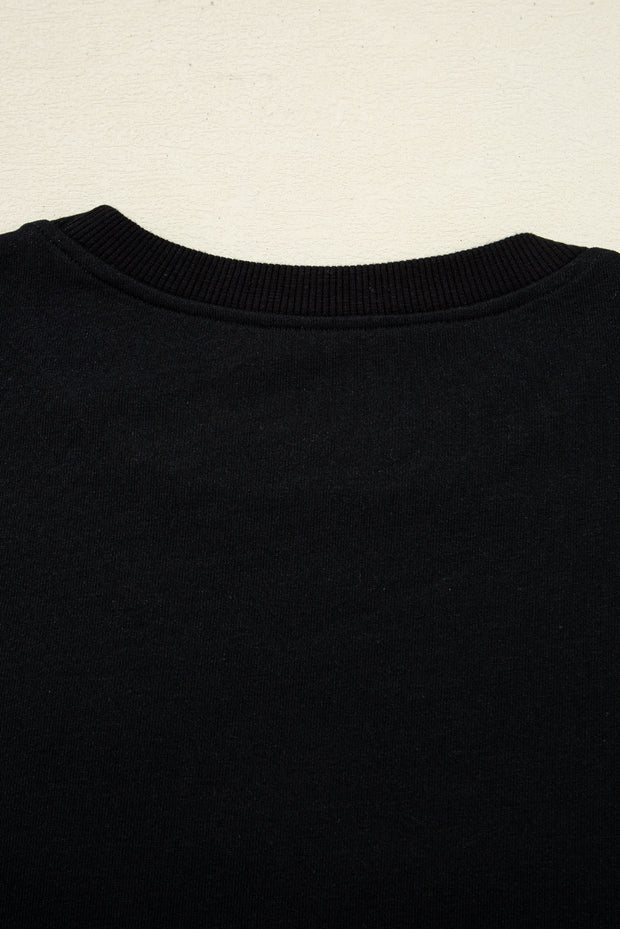 Black Chenille Game Day Graphic Drop Shoulder Sweatshirt