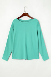 Green Solid Color Patchwork Long Sleeve Top