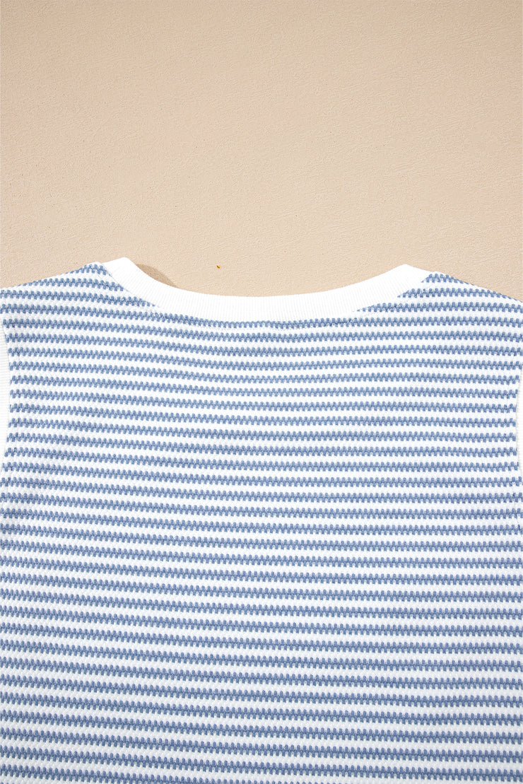 Myosotis Contrast Trim Striped Vest Drawstring Shorts Set