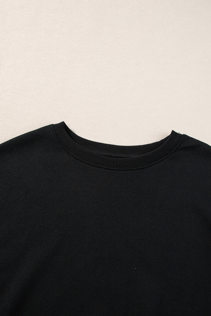 Black Solid Classic Crewneck Pullover Sweatshirt