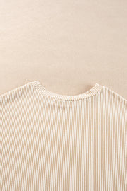 Parchment Corded Knit Long Sleeve Top and High Waist Shorts Set