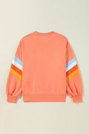 Flamingo Rainbow Striped Sleeve Crew Neck Loose Sweatshirt