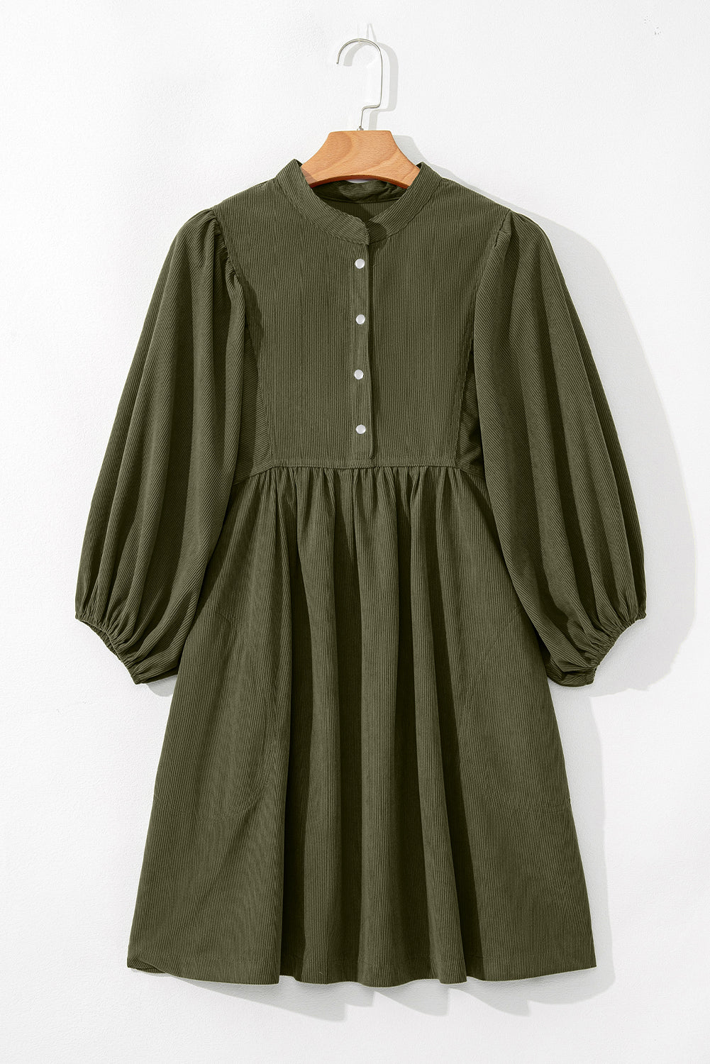 Vineyard Green Corduroy Snap Buttons Empire Waist Bracelet Sleeve Dres –  Unique Oils