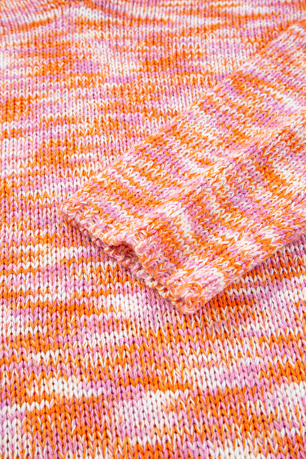 Orange Vibrant Abstract Print Drop Shoulder V Neck Tunic Oversized Sweater