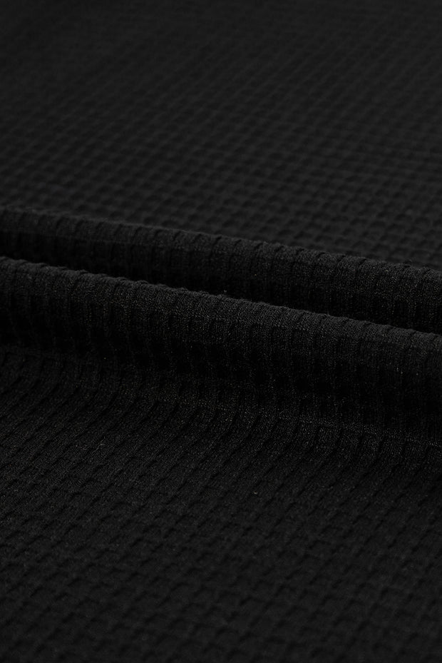 Black Casual Textured Tee and Drawstring Shorts Set