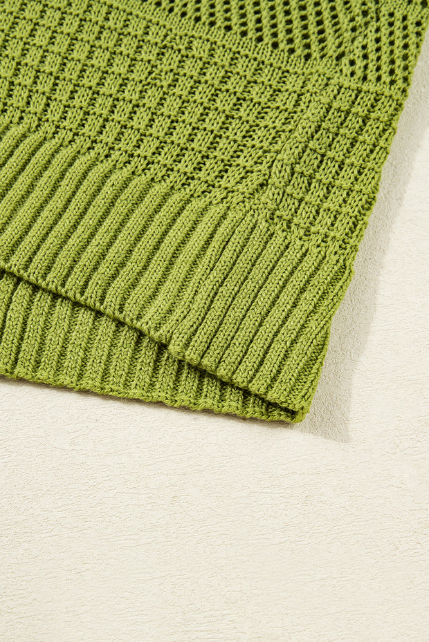 Spinach Green Oversize Crochet Knit Open Cardigan