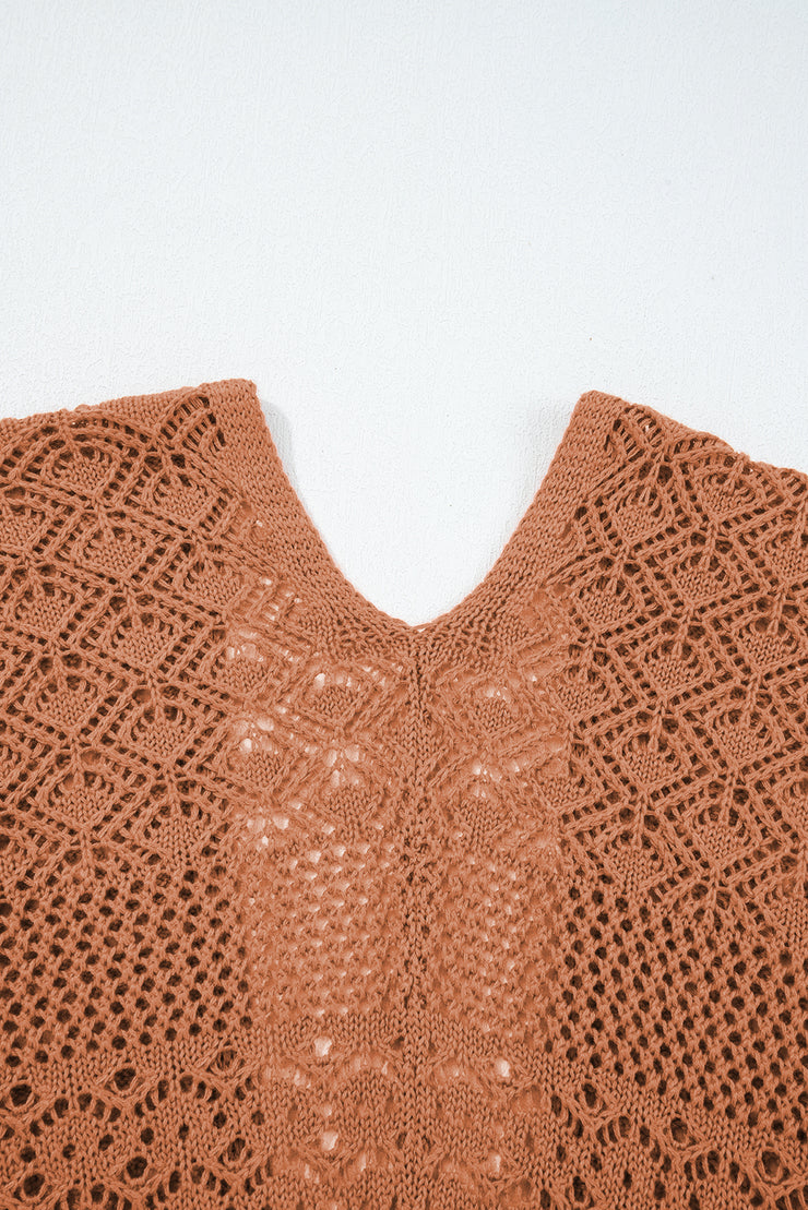Redwood Burl Mix Pattern Hollowed Knit Open Front Cardigan