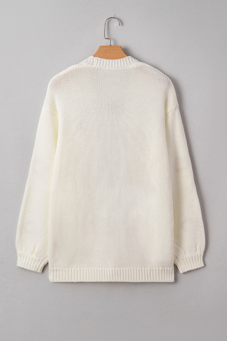 White Pumpkin Print Open Front Drop Shoulder Midi Cardigan