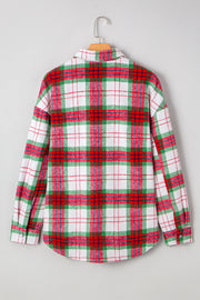 Red Christmas Plaid Casual Flannel Shacket