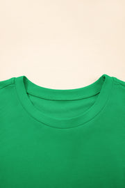 Bright Green Ribbed Pearl Beaded Puff Sleeve Top