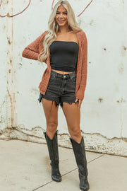 Redwood Burl Mix Pattern Hollowed Knit Open Front Cardigan