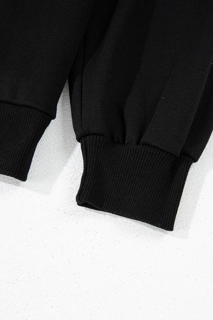 Black Leopard Print Colorblock Raglan Sleeve Sweatshirt