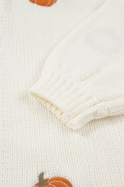 White Pumpkin Print Open Front Drop Shoulder Midi Cardigan