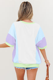 Camiseta oversize de media manga con patchwork y bloques de color blanco