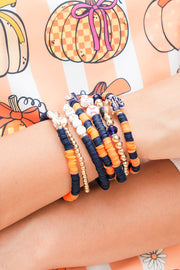 Russet Orange 7pcs Game Day Football Stackable Bracelet Set