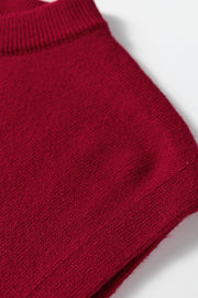 Racing Red Solid Color Crew Neck Knit Cap Sleeve Sweater