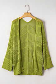 Spinach Green Oversize Crochet Knit Open Cardigan