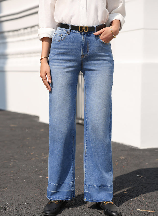 Sail Blue Raw Hem Unique Cuffs Straight High Rise Loose Jeans