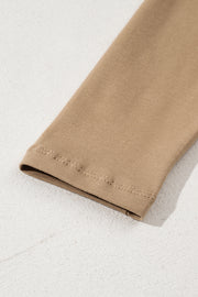 Pale Khaki Long Sleeve Buttons V Neck Slim Fit Top