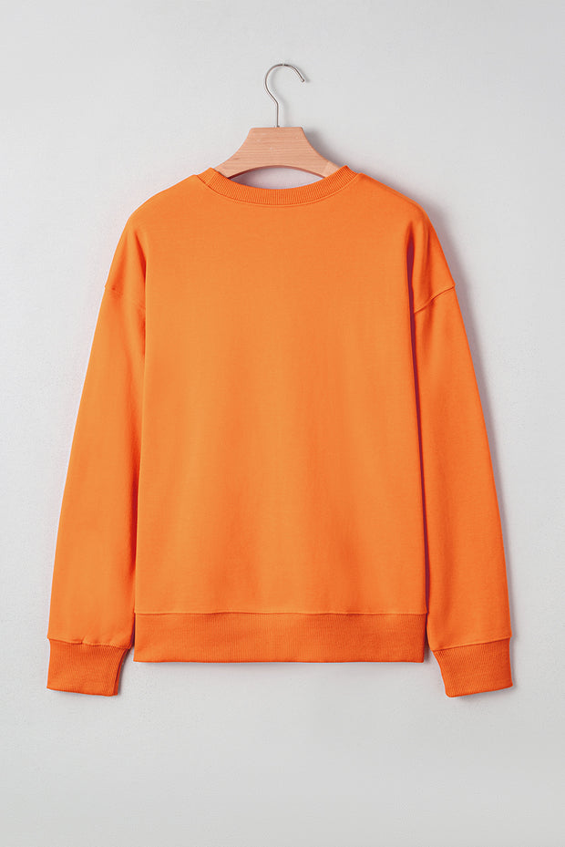 Grapefruit Orange Spooky Graphic Halloween Crew Neck Holiday Sweatshirt