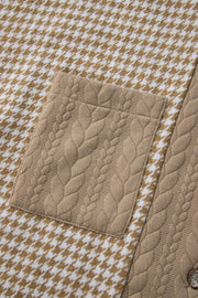 Khaki Houndstooth Color Contrast Textured Patchwork Loose Shacket