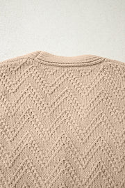 Smoke Gray Pearl Embellished Button Front V Neck Sweater Cardigan