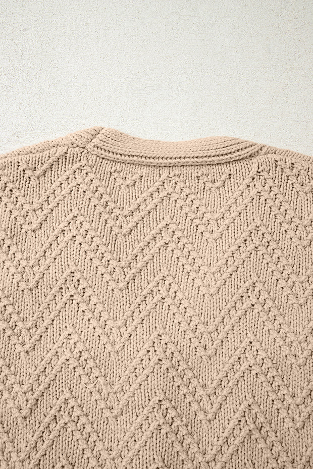 Smoke Gray Pearl Embellished Button Front V Neck Sweater Cardigan