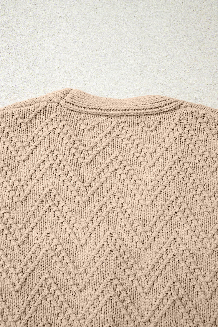 Smoke Gray Pearl Embellished Button Front V Neck Sweater Cardigan