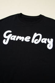 Black Chenille Game Day Graphic Drop Shoulder Sweatshirt
