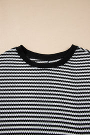 Black Stripe Ribbed Trim Drop Shoulder Long Sleeve Oversize Top