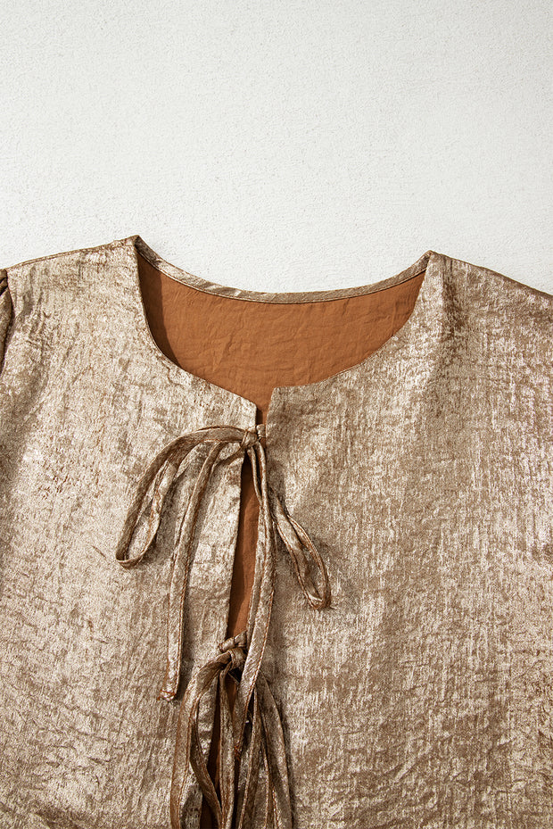 Gold Metallic Tied Front Babydoll Blouse