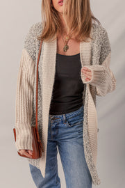 Color Block Side Pockets Open Front Cardigan