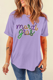 Camiseta gráfica de Mardi Gras con lentejuelas de glicina