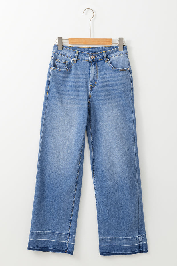 Sail Blue Raw Hem Unique Cuffs Straight High Rise Loose Jeans