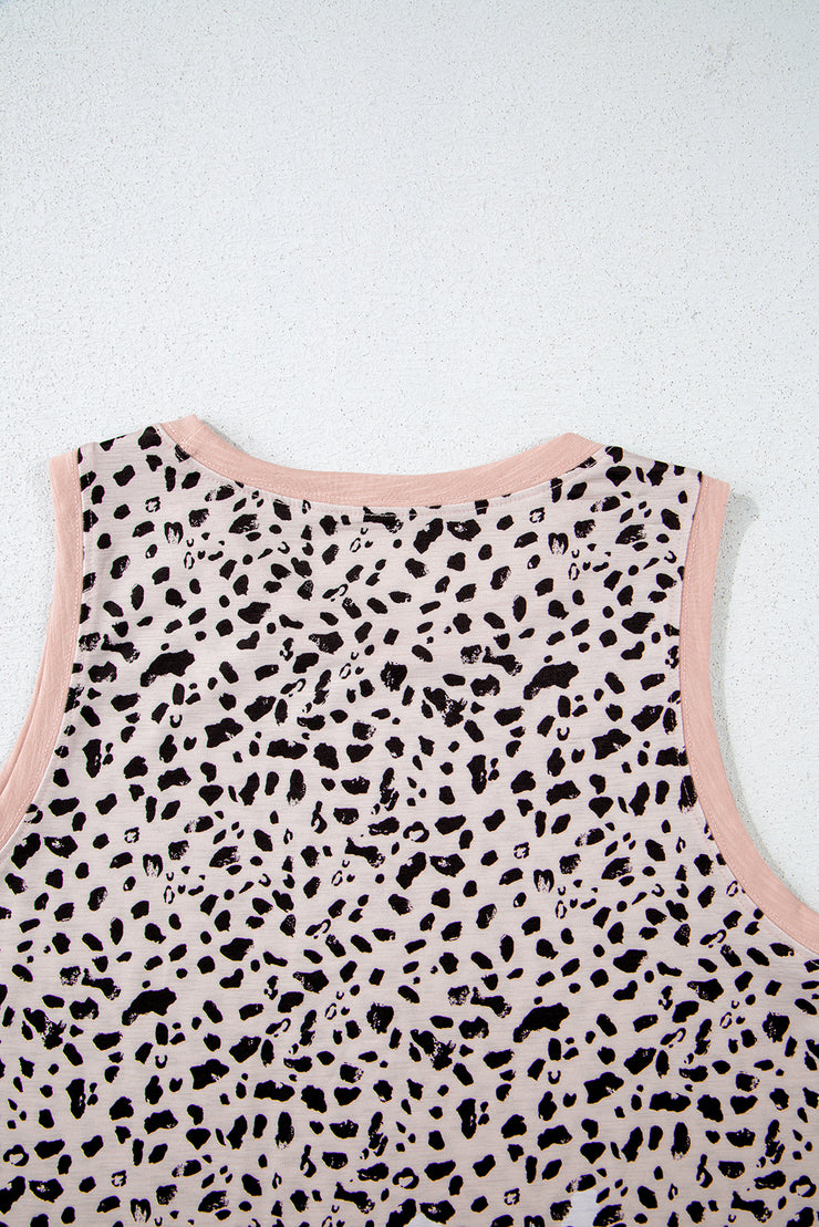 Camiseta sin mangas con cuello redondo y estampado de leopardo