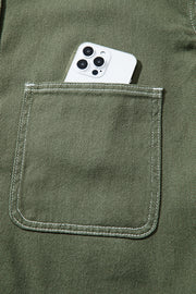 Smoke Green Patched Pocket Collared Button Front Boyfriend Denim Jacket