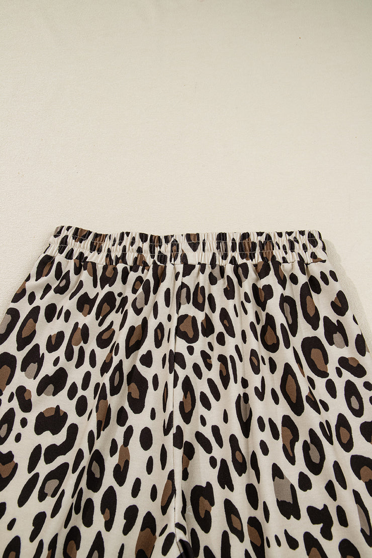 Khaki Leopard Wide Leg Cropped Pants