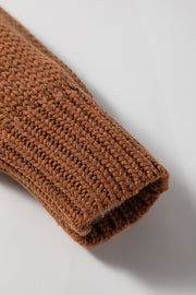 Light French Beige Contrast Stitch Detail Color Block Knitted Plus Size Sweater