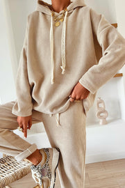 Jet Stream Lace Drawstring Pullover Hoodie and High Waist Pants Corduroy Suit