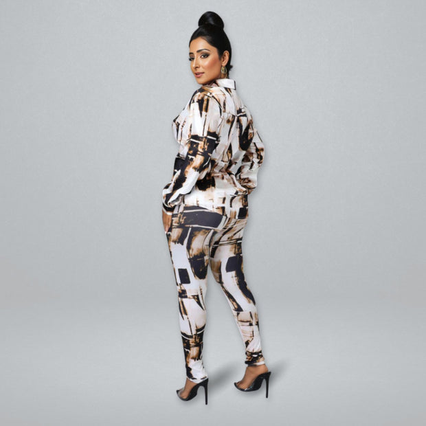 4XL Brown Button Down Set