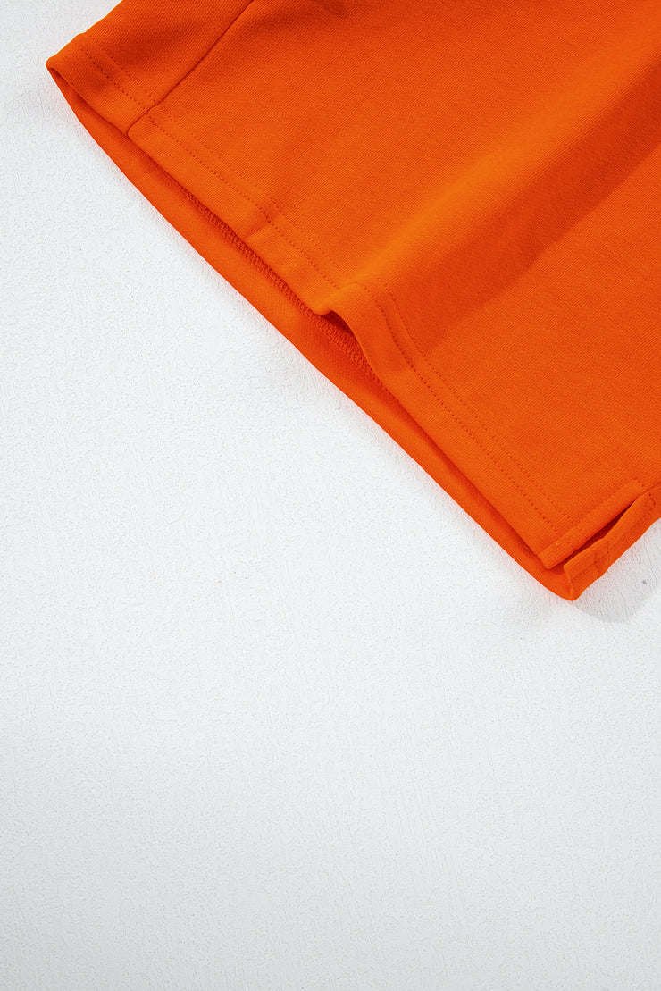 Orange Varsity Striped Sleeve Drop Shoulder Sweatshirt and Short Set