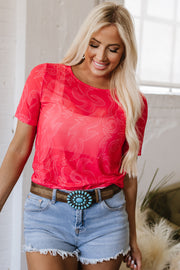 Red Western Girls Mesh T Shirt