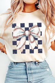 White Checkered Rugby Bowknot Graphic Crew T Shirt