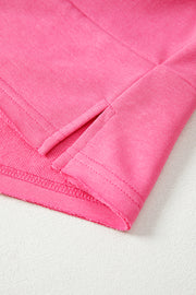 Bright Pink Plus Size Henley Drop Shoulder Pullover and Jogger Pants Two Piece Set