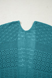 Lapis Mix Pattern Hollowed Knit Open Front Cardigan