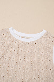 Camiseta sin mangas con cuello redondo y textura floral en color avena